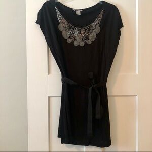 Black H&M blouse with ribbon tie and beaded neck